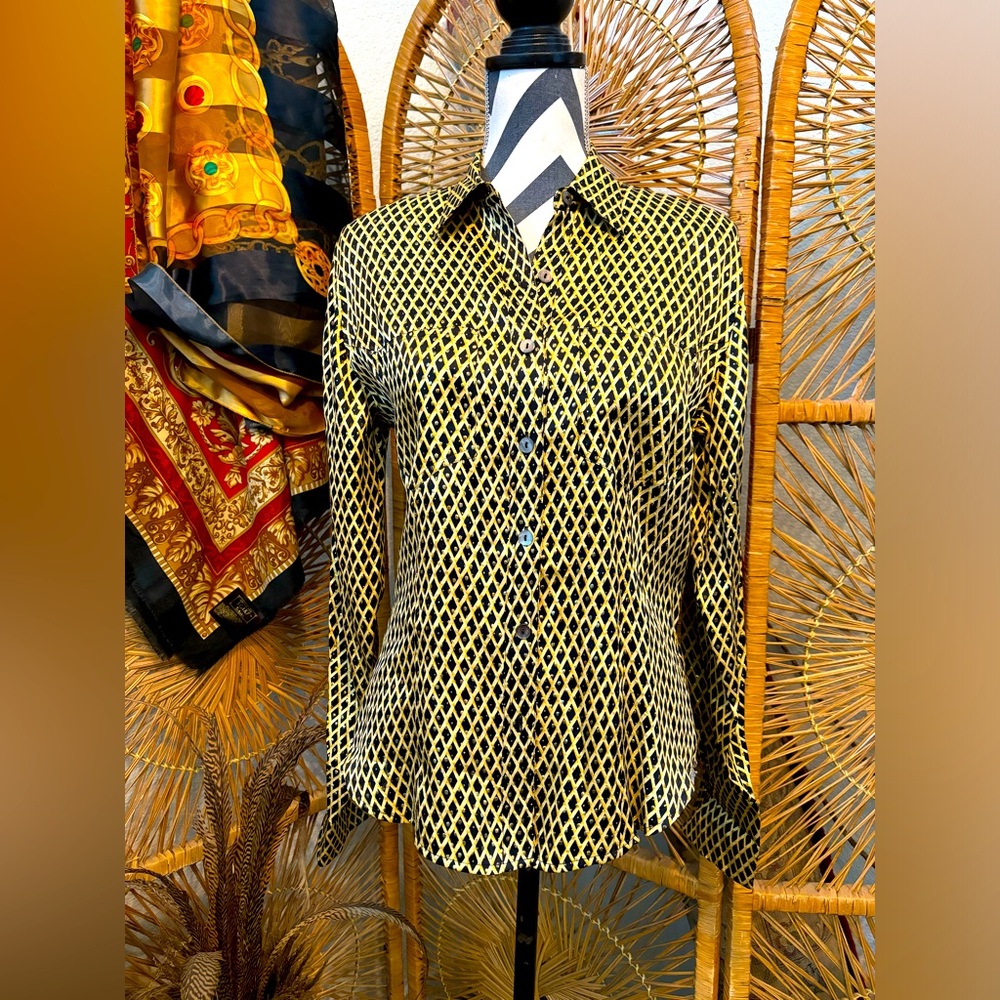 Vintage NWT Paolo Santini retro geo print silk blouse